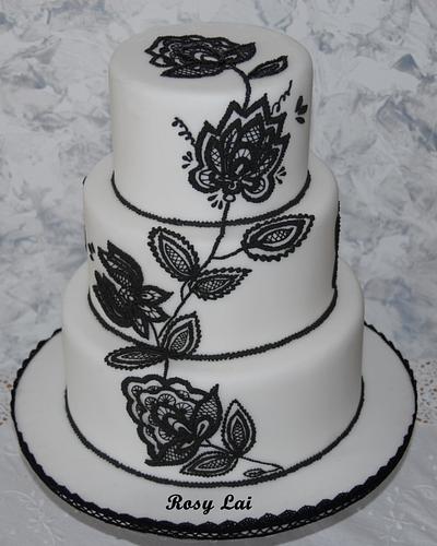 Black royal icing embroidery - Cake by Rosy Lai
