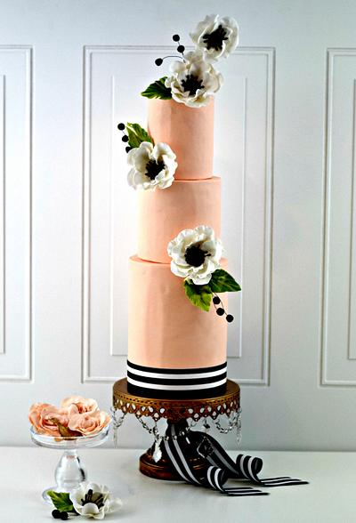 Peach and Black Anemone Wedding Cake - Cake by PrimaCristina
