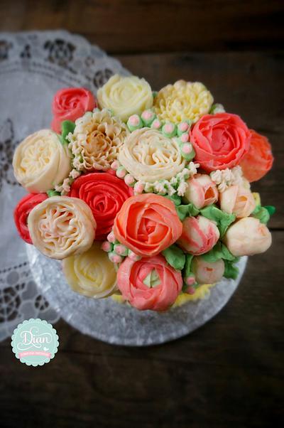 orange floral butter cream cake - Cake by Dian flower clay -cake design