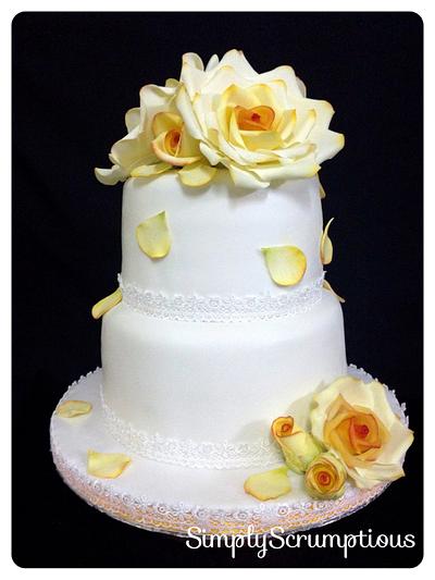 Shades of Yellow Roses Wedding Cake - Cake by SimplyScrumptious