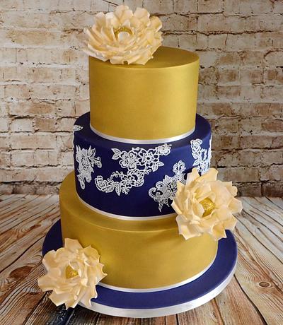 Navy and gold wedding cake - Cake by Clarescakeboutique
