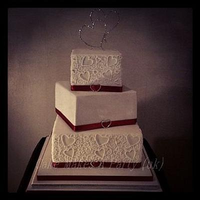 Diamanties and hearts wedding cake  - Cake by Mandy