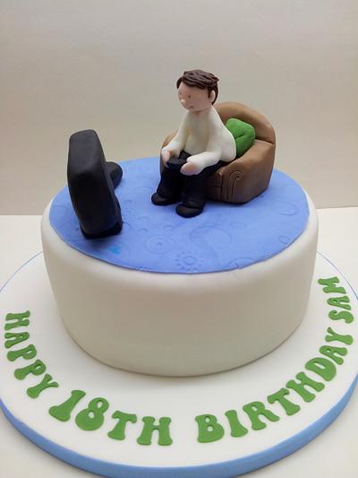 Sitting Playing Xbox - Cake by Sarah Poole