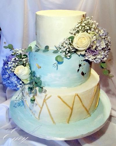 Blue Hortensia Wedding Cake - Cake by EmyCakeDesign