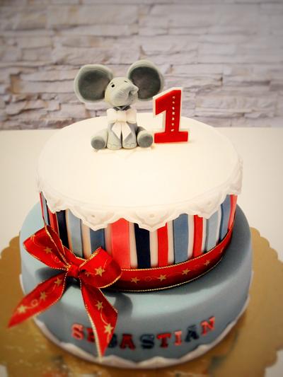 striped birthday cake with an elephant - Cake by timea