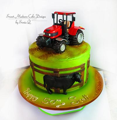 Red Tractor on an Angus cattle farm - Cake by Sweet Madness Cake Designs