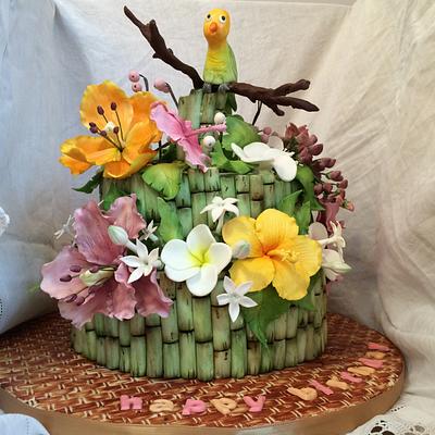 Tropical flowers - Cake by Elaine - Ginger Cat Cakery 