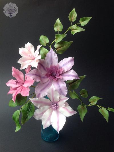 Airbrushed clematis arrangement - Cake by Butterfly Cakes and Bakes
