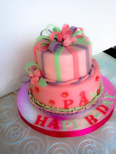 Pink fondant birthday cake - Cake by Imee