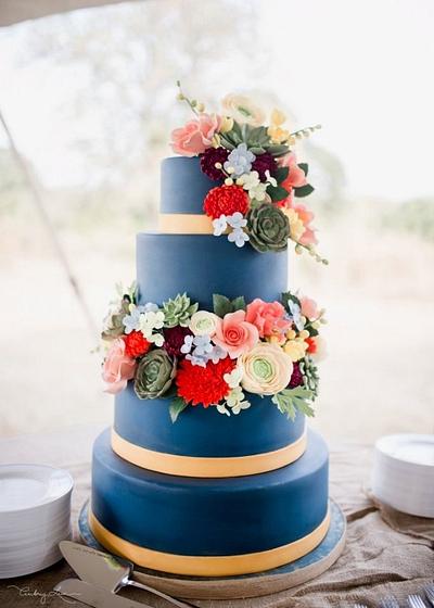 Navy Wedding Cake with Sugar Flowers - Cake by precisioncakes