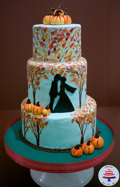 Fall Inspired Hand Painted wedding with Pumpkins - Cake by Veenas Art of Cakes 