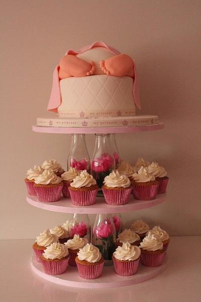 Baby rump cake with cupcakes on a bespoke stand  - Cake by Tillymakes