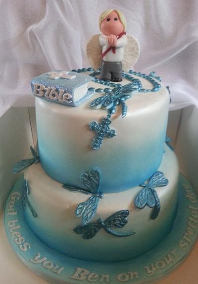 Dragonfly and angel boy communion cake - Cake by Chantal O'Brien