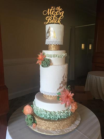 "To The Moon and Back" Gold and Mint Wedding Cake - Cake by Kimberly Tuske
