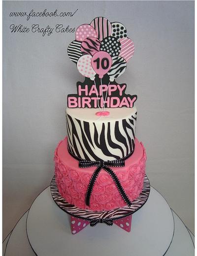 Zebra Stripes and Hot Pink Cake and Cupcake Tower - Cake by Toni (White Crafty Cakes)
