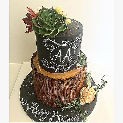 Birthday Cake adorned with Succulents - Cake by Shafaq's Bake House