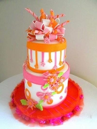 Pink & Orange Baby Shower Cake - Cake by CakeMaker1962