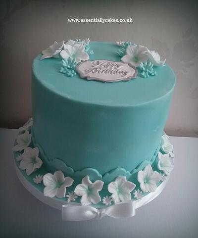 Tiffany blue with sugar flowers - Cake by Essentially Cakes