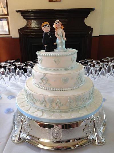 wedding cake with custom bride and groom topper  - Cake by Samantha clark 