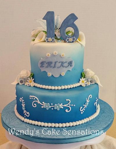 Blue Lily Flower 16th Birthday Cake - Cake by Wendy's Cake Sensations