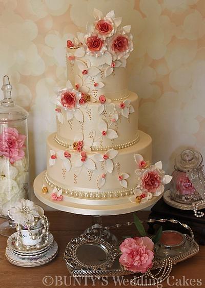 Coral, Ivory and Gold - Cake by Bunty's Wedding Cakes