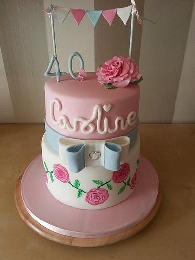 Hand painted roses for a Great British Bake Off Fan  - Cake by lisa-marie green