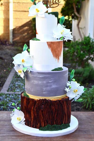 Orchid tree stump and moss wedding cake - Cake by Sugar Tree Cakerie