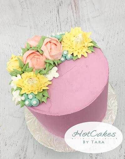 First Buttercream Flowers - Cake by HotCakes by Tara