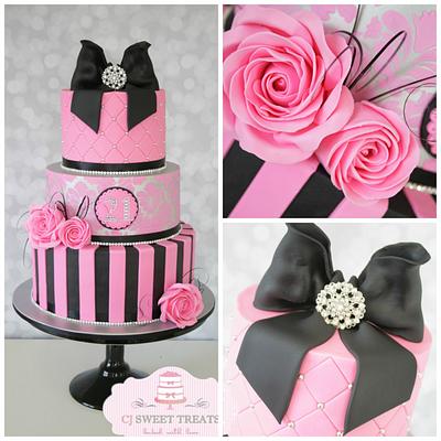 Hot Pink, Black and a bit of Bling!! - Cake by cjsweettreats