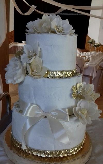 Wedding in white and gold - Cake by Ellyys