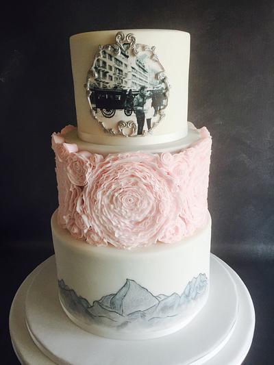 Zermatt Pink Ruffle Wedding Cake - Cake by Una's Cake Studio