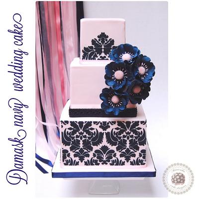 Damask navy wedding cake - Cake by Mericakes