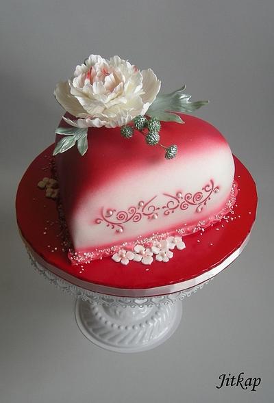 Červené srdce s růží - Cake by Jitkap