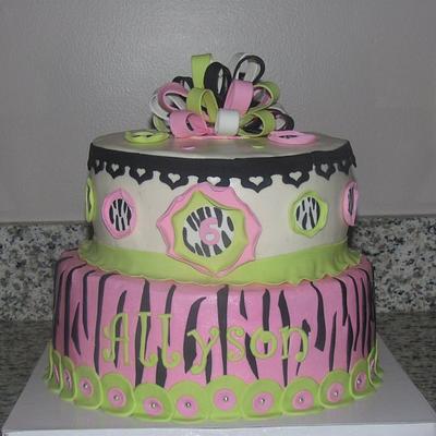 Pink and Green Zebra Print Cake - Cake by Jaybugs_Sweet_Shop