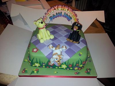 under the rainbow with 2 dogs and a cat! - Cake by Christie Storey 