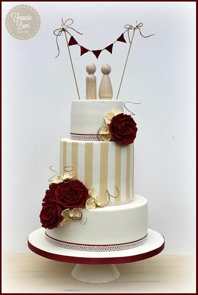 Vintage, Roses, Stripe & Bunting Wedding Cake - Cake by Fancie Buns