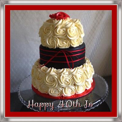 red black & white - hummingbird & mud 3 tier - Cake by Hope