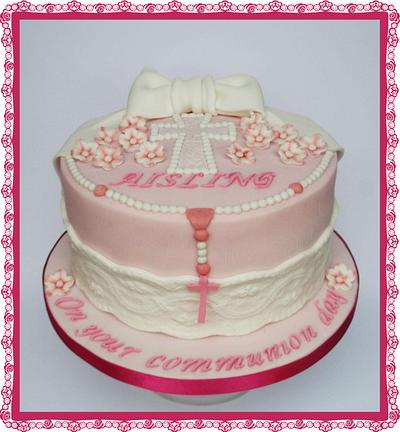 Pink communion cake  - Cake by fitzy13