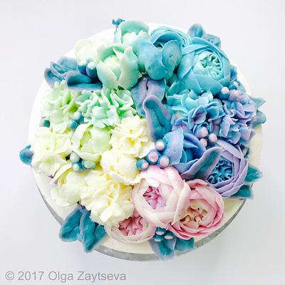 Pastel Ombre Butterceram Flower Bouquet cake - Cake by Olga Zaytseva 