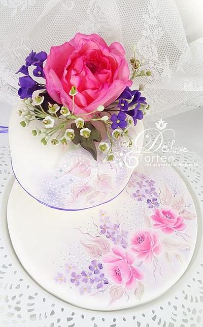 Painting and Sugar Flowers - Cake by Ludmilla Gruslak