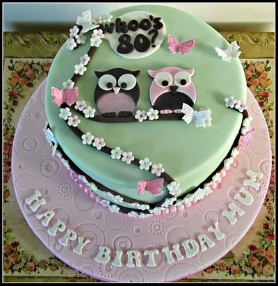 Owl Cake for an 80th birthday - Cake by Jackie - The Cupcake Princess