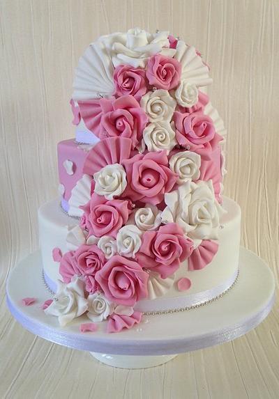 Pink & White floral cascade - Cake by Sugar Sweet Cakes