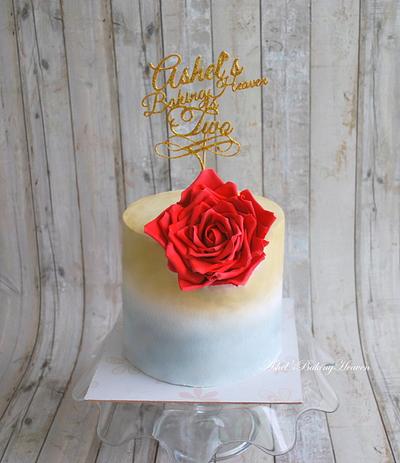 Gold and silver whipped cream cake with deep red colossal sugar rose!! rainbow checkered. - Cake by Ashel sandeep