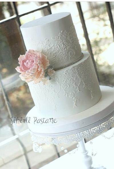 Blue Cake with Pink Peony - Cake by Sihirli Pastane