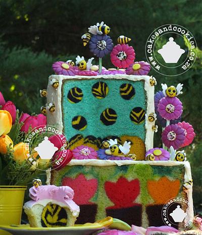 Bees And Tulips In My Garden - Cake by Terry