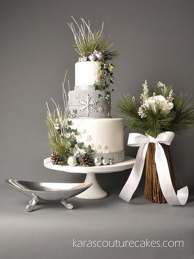 Winter Silver Wedding, featured in Cake Central Magazine - Cake by Kara Andretta - Kara's Couture Cakes