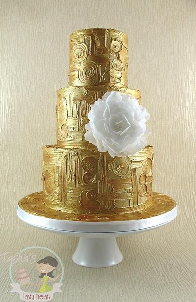 Gold Klimt Cake with Wafer Paper Peony - Cake by Natasha Shomali