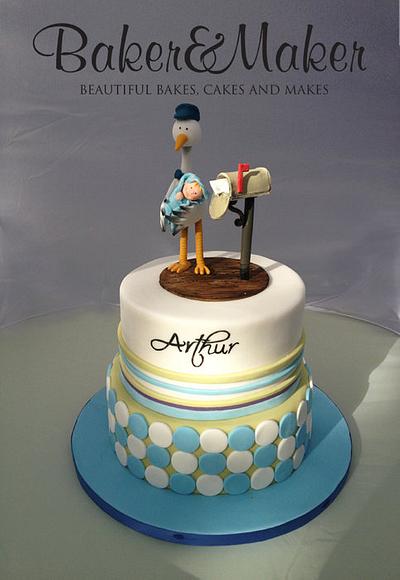 Stork & Postbox Baby Boy Christening Cake - Cake by Tammy Barrett