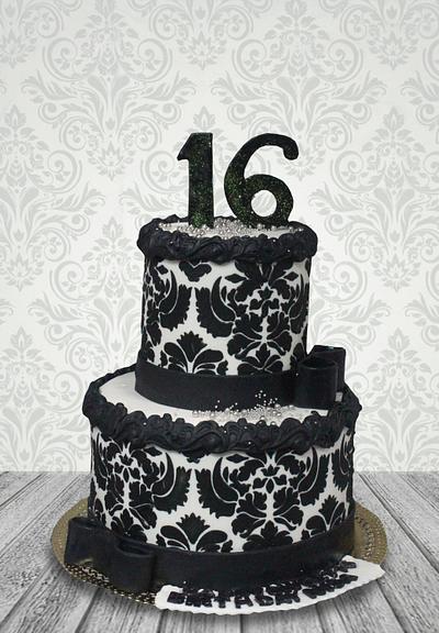 Black Stenciled 16 Cake - Cake by MsTreatz