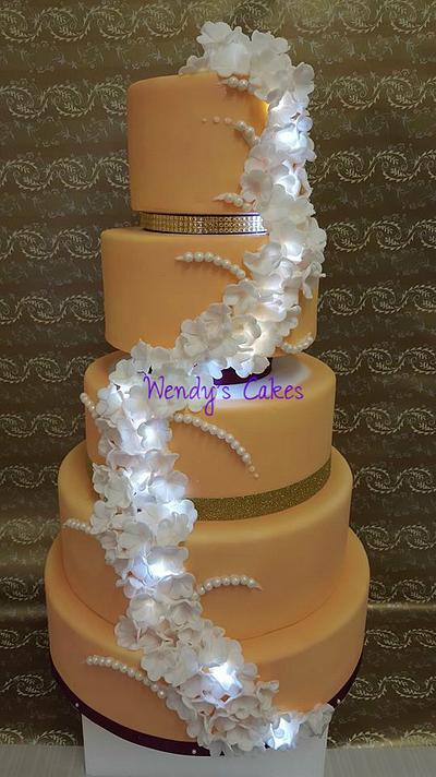 Floral Cascade w/Lights Wedding Cake - Cake by Wendy Lynne Begy